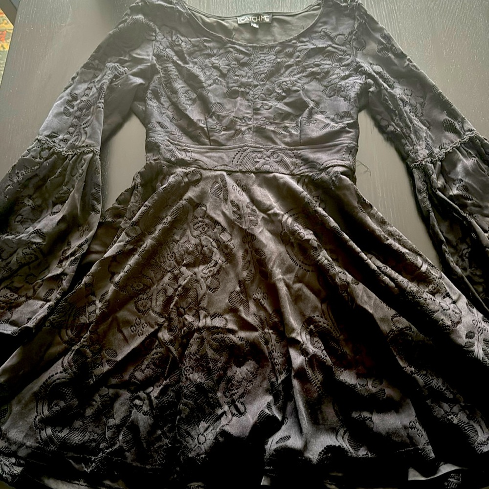 Lace Mini Dress with Bell Sleeves